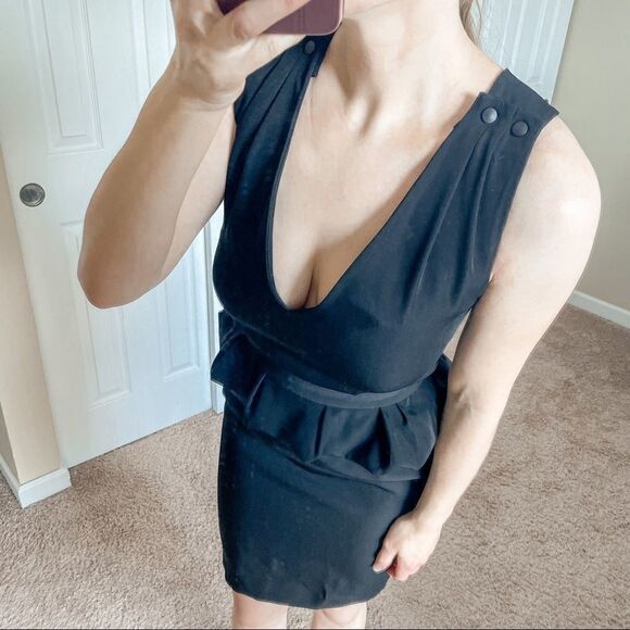 Maje Structured Peplum Dress Black 2 - Picture 6 of 13